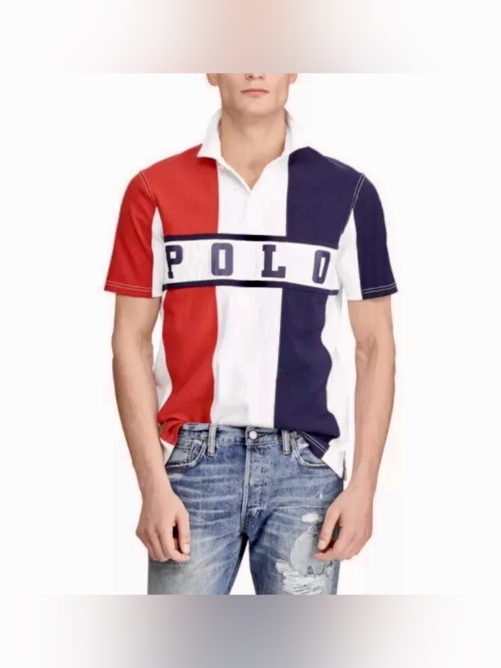 Polo Ralph Lauren Classic Fit Cotton Rugby Shirt Red/White/Blue Men’s Large
